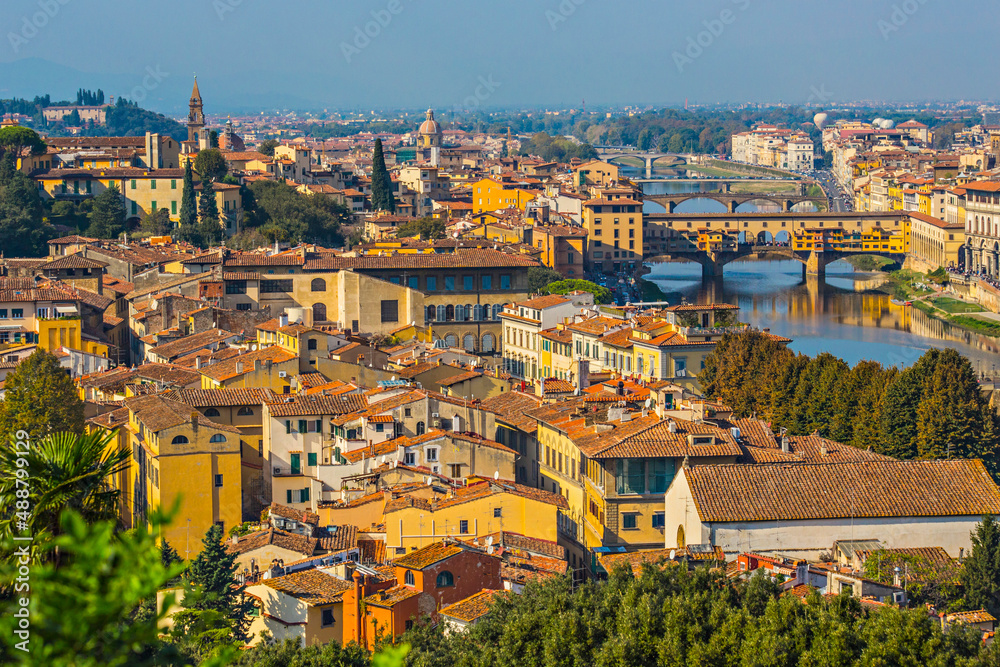 Fototapeta premium Aerial view of Florence city, tiled roof of Florence, Toscana, Italy