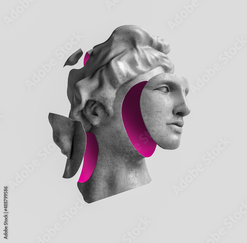 Apollo statue vapor wave background cyber punk retro concept. 3d illustration