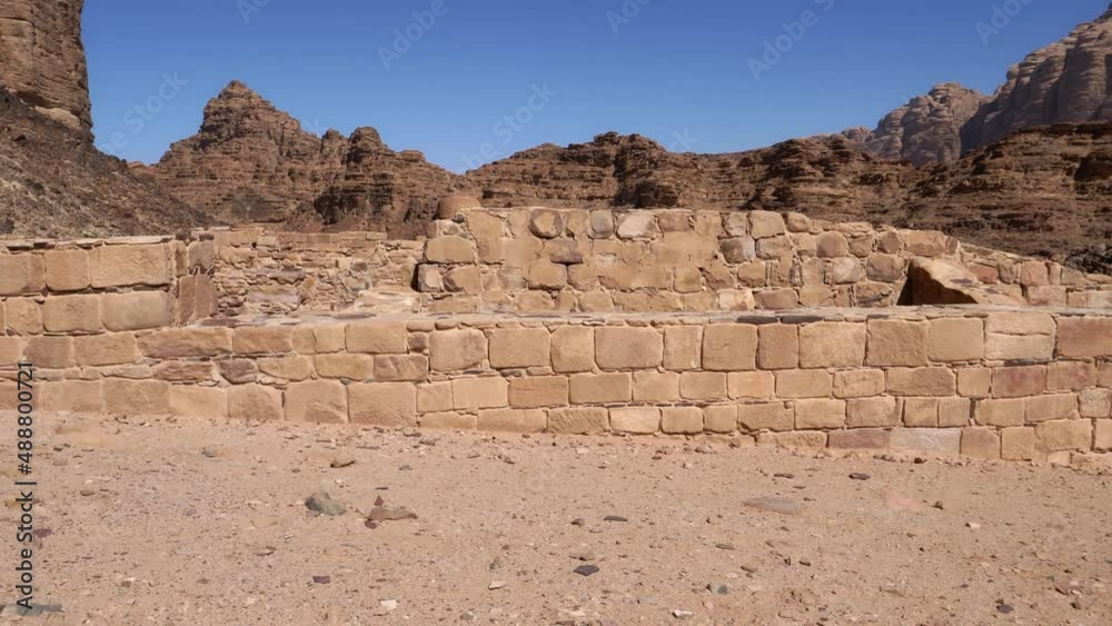 Wadi Rum, the valley of the Moon, archaeologic ruins of old ancient city in the desert of Jordan, Middle East famous travel destination Wadi Rum, the valley of the Moon, archaeologic ruins of old ancient city in the desert of Jordan, Middle East famous travel destination