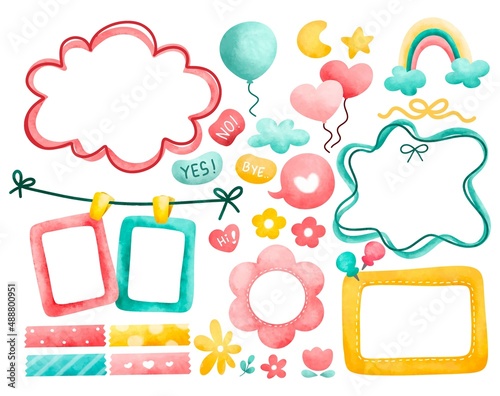water color style frame doodles vector illustration