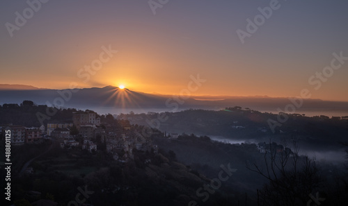 Sun rising over the Roman countryside  Italy