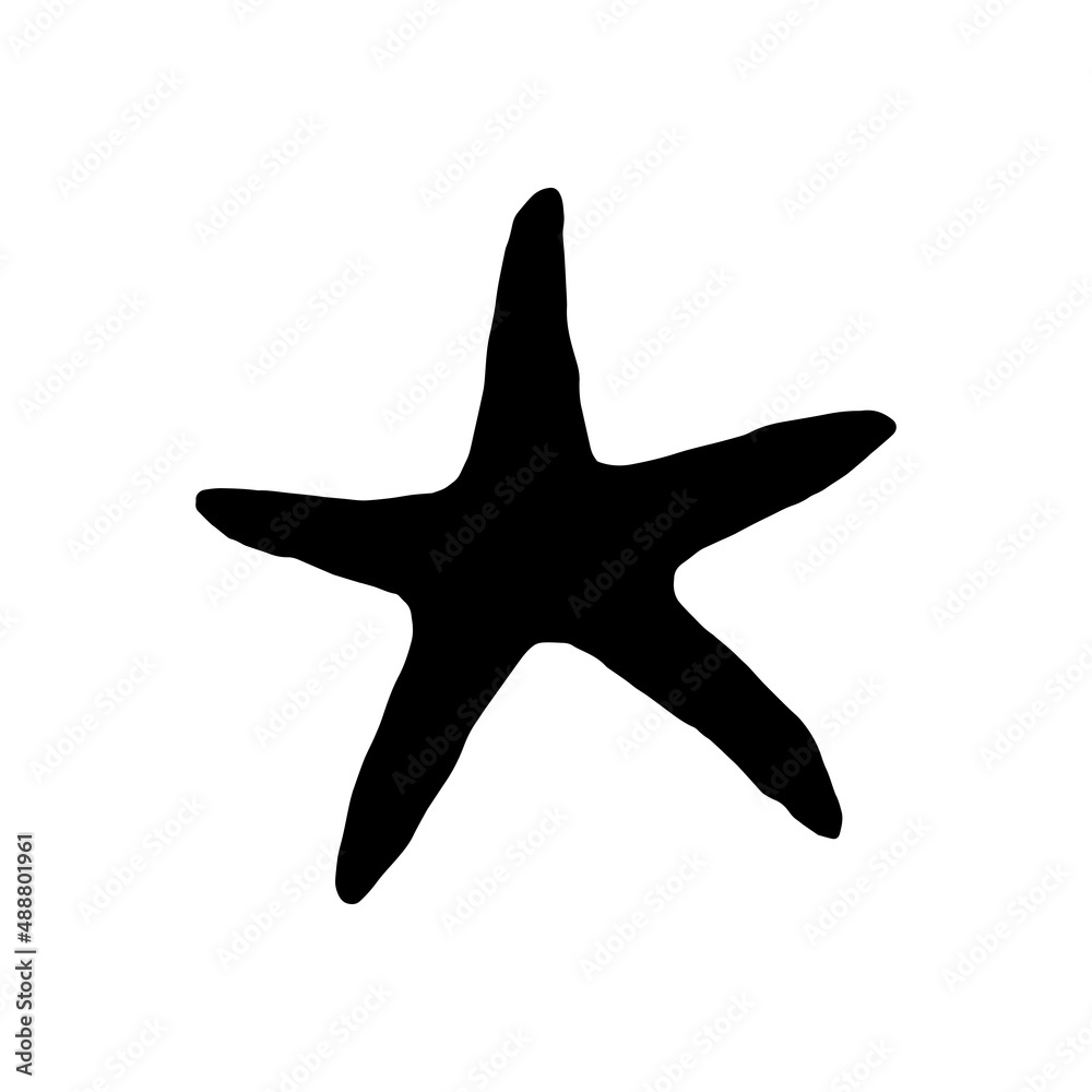 Starfish. Vector silhouette wild ocean animal mollusk underwater life doodle isolated illustration. Starfish. Vector silhouette wild ocean animal mollusk underwater life doodle isolated illustration.