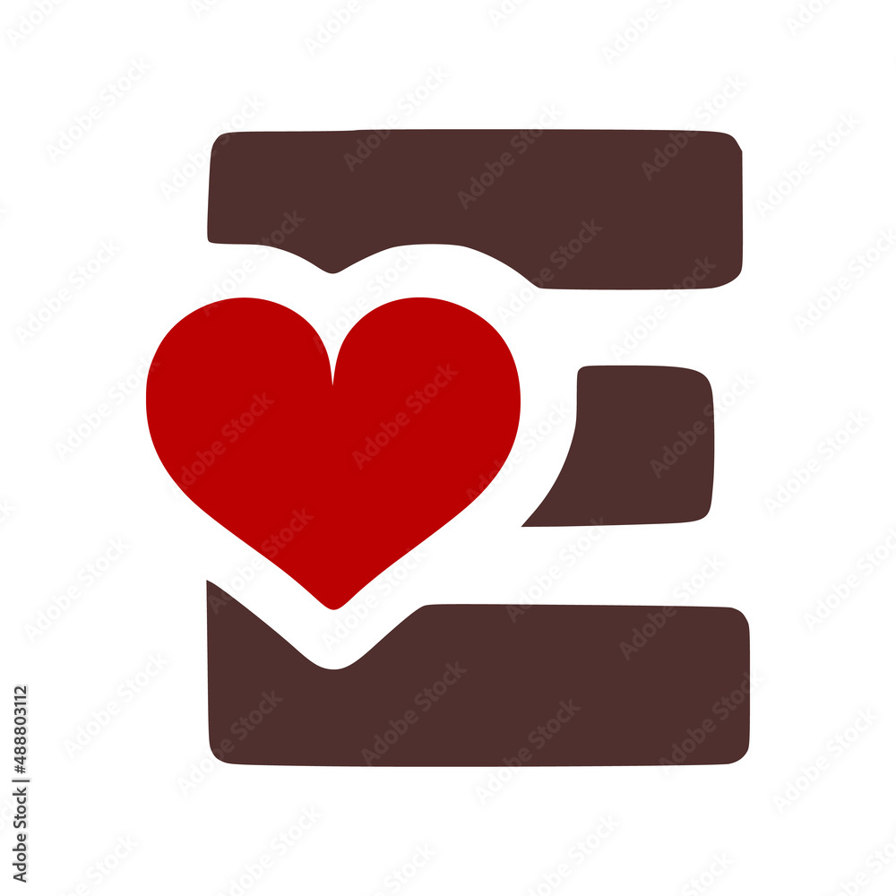 Letter e with heart symbol doodle icon Letter e with heart symbol doodle icon