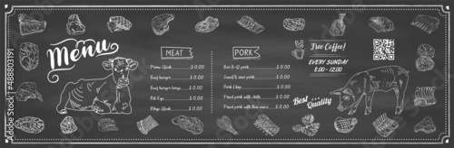 Restaurant Food Menu Design with Chalkboard Background. Vector.