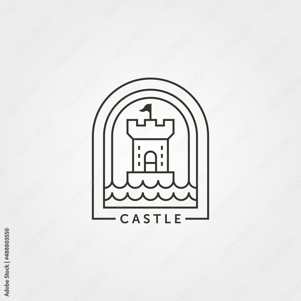 castle logo vector line art minimal illustration design, castle with river creative logo design castle logo vector line art minimal illustration design, castle with river creative logo design