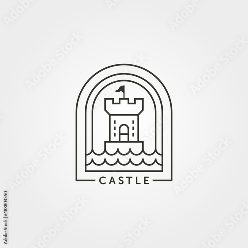 castle logo vector line art minimal illustration design, castle with river creative logo design