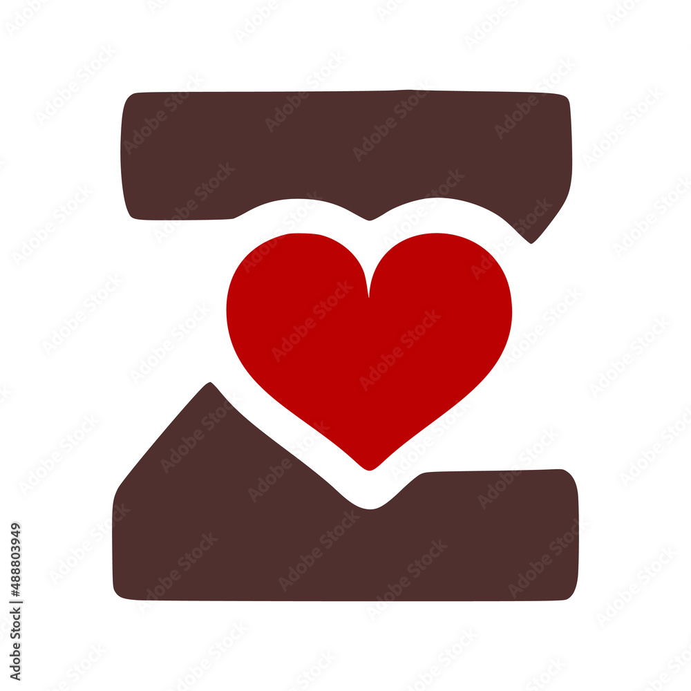 Letter z with heart symbol doodle icon