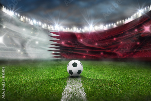 soccer stadium - Qatar flag - ball center, midfield © Igor Link