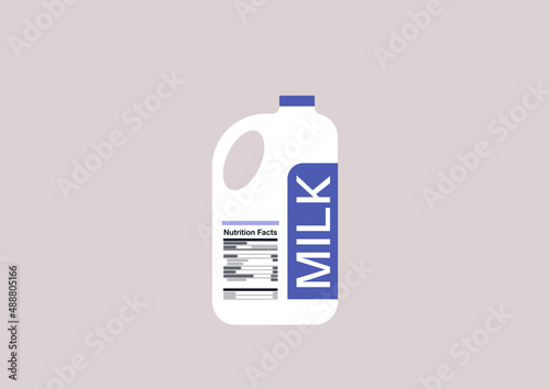A gallon bottle of milk with a nutritional facts label on its side, lactose-free milk