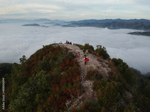 Mountain landscape at the top of Gunung Silipat mountain in Ayerweng ,Betong Yala province, Thailand. Travel Lifestyle and backpacking concept