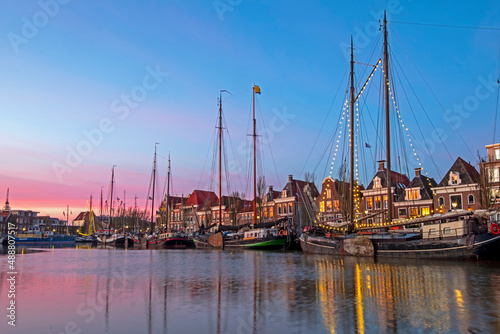 Harbor from Harlingen in Friesland the Netherlands at sunset