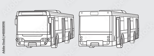 Black outline transport illustration, bus front and back image on white background. Vector design object