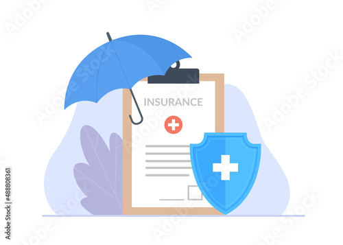 Health insurance contract. Vector illustration of insurance concept.