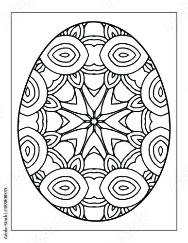Mandala flower black and white pattern with Easter eggs for coloring book page  
