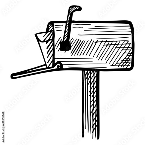 Mailbox sketched isolated. Vintage letterbox in hand drawn style.