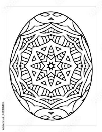 Mandala flower black and white pattern with Easter eggs for coloring book page
