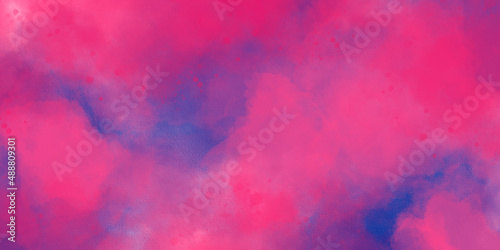 Elegant bright violet pink and peach orange background in cloudy design, fantasy sky paper. abstract watercolor background texture and Colorful powder explosion on white background. 