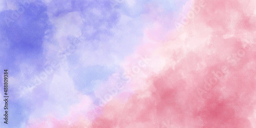 Fantasy smooth light pink, purple shades and blue watercolor paper textured illustration. Modern creative smeared blue, purple and pink shades watercolor background for vintage card, retro template. 