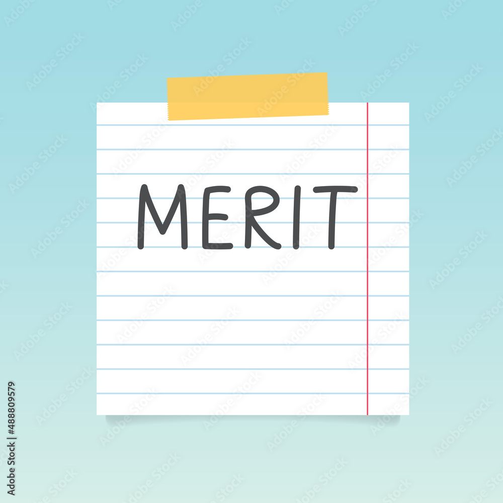 merit word written on paper note- vector illustration merit word written on paper note- vector illustration