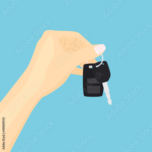female hand holding car key, purchase or rental car concept - vector illustration