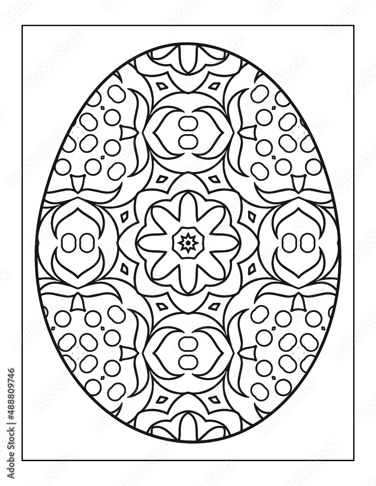 Mandala flower black and white pattern with Easter eggs for coloring book page
Mandala flower black and white pattern with Easter eggs for coloring book page