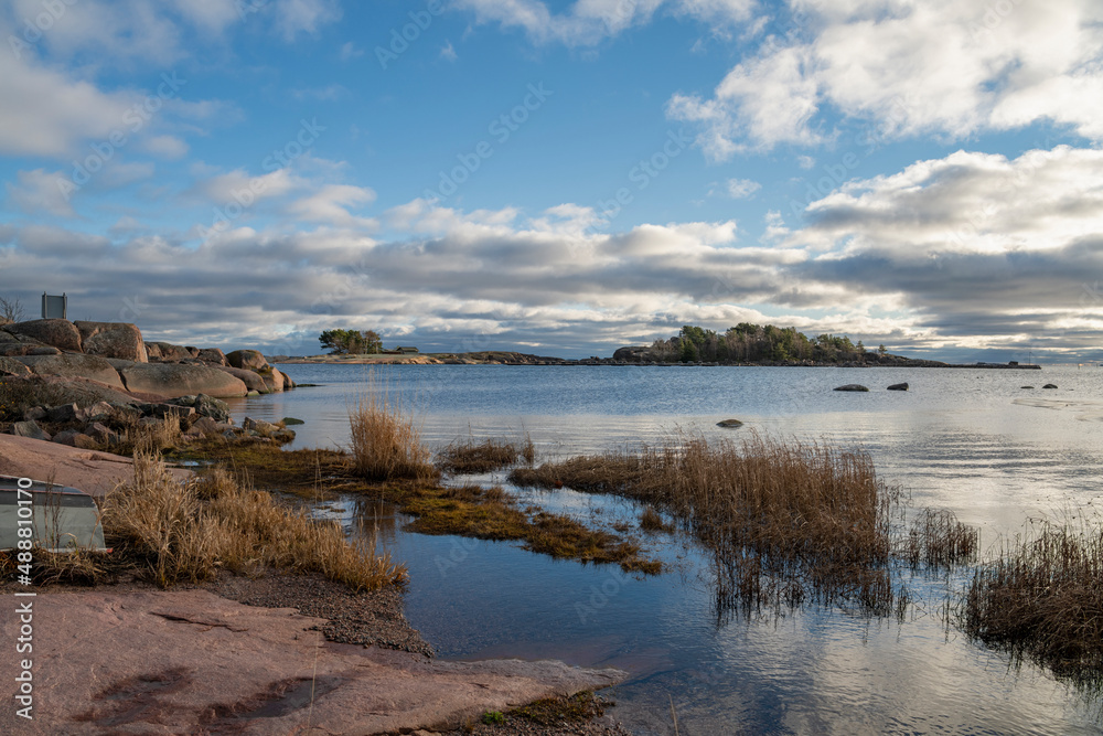 View of the coast and sea in autumn, East Port, Hanko, Finland
