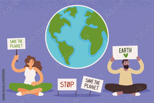 woman and man save the planet