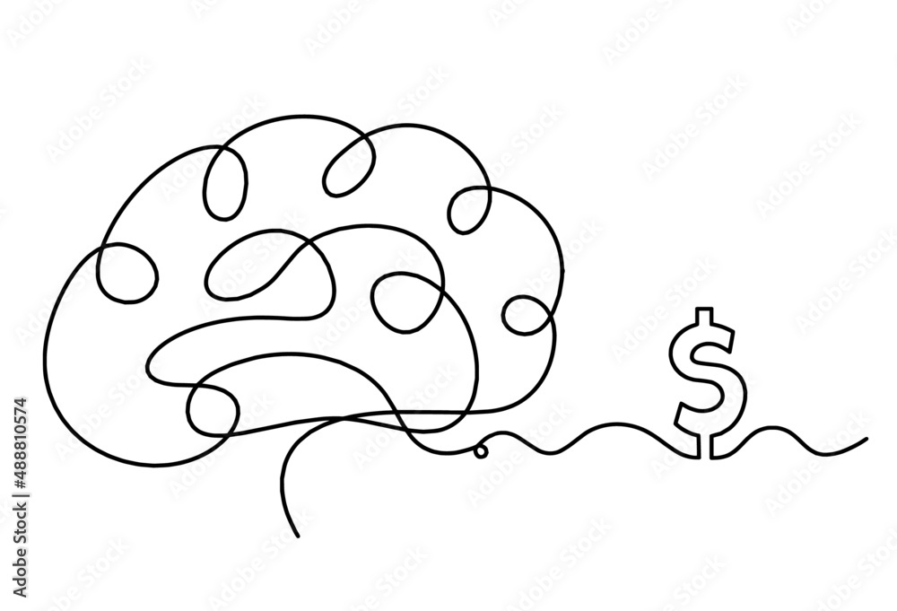 Man silhouette brain with dollar as line drawing on white background. Vector Man silhouette brain with dollar as line drawing on white background. Vector