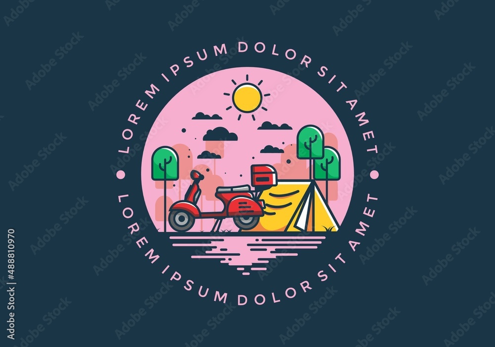 Camping with scooter flat illustration