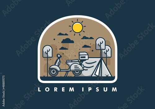 Camping with scooter flat illustration