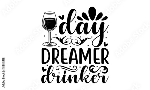 Day dreamer drinker - Handwritten lettering and hand-drawn abstract crown for design invitation, banner.Kids calligraphy background. lettering typography poster birthday card, invitation, t-shirt, boo