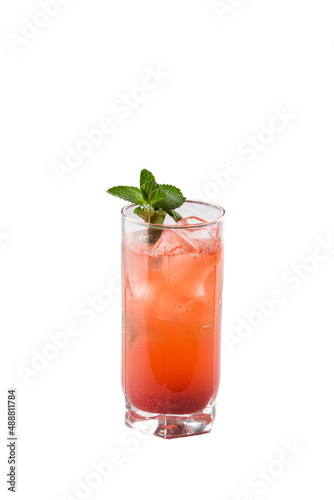 Cocktail with orange juice and ice cubes isolated on white background