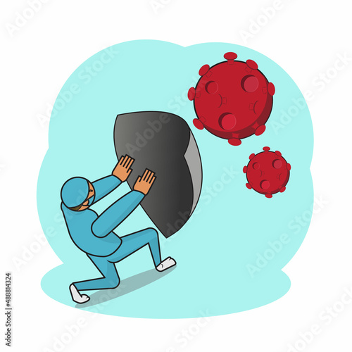 Medical Officer Fighting Virus Flat Illustration