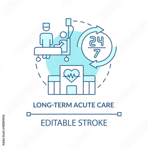 Long-term acute care turquoise concept icon. Hospital treatment. Medical service abstract idea thin line illustration. Isolated outline drawing. Editable stroke. Arial, Myriad Pro-Bold fonts used