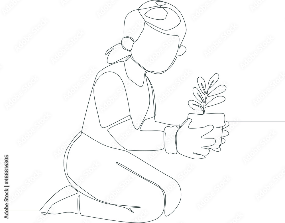Pict of someone taking care of and watering plants with water regularly in black and white background. Gardening and planting vector icons. Garden. Garden tools. Garden activity. Vector illustration.