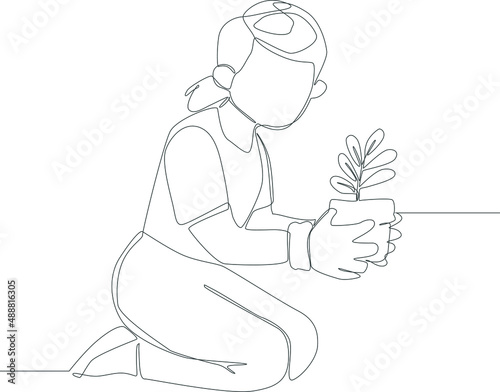 Pict of someone taking care of and watering plants with water regularly in black and white background. Gardening and planting vector icons. Garden. Garden tools. Garden activity. Vector illustration.