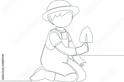 Pict of a woman digging the ground to start farming in black and white background. Gardening and planting vector icons. Garden. Garden tools. Garden activity. Vector illustration.
