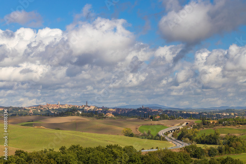 Typical Tuscan landscape withr Siena town, Tuscany, Italy