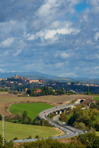 Typical Tuscan landscape withr Siena town  Tuscany  Italy
