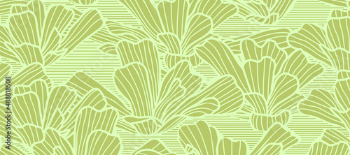 Abstract monochrome background with water lettuce. Hand drawn vector illustration. flat color design, easy to recolor.