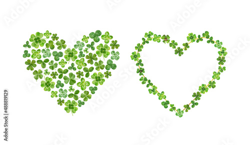 Watercolor circle heart with clover leaves. Floral fwreath with shamrock and quote "Be lucky". St.Patick day