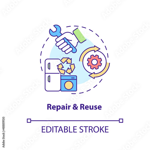 Repair and reuse concept icon. Circular economy process abstract idea thin line illustration. Eliminating waste. Isolated outline drawing. Editable stroke. Arial, Myriad Pro-Bold fonts used