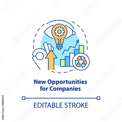 New opportunities for companies concept icon. Circular economy benefit abstract idea thin line illustration. Isolated outline drawing. Editable stroke. Arial, Myriad Pro-Bold fonts used