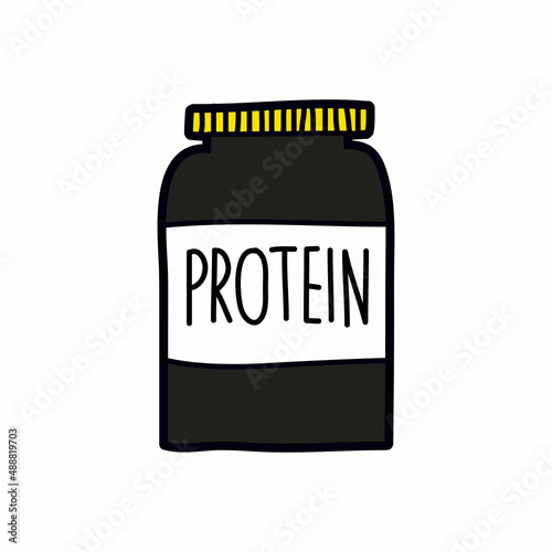 protein powder doodle icon, vector color line illustration