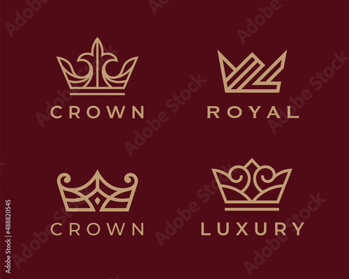 Royal crown logo set. Luxury king brand icons. Elegant golden business symbol collection. Premium design element illustration vector pack.