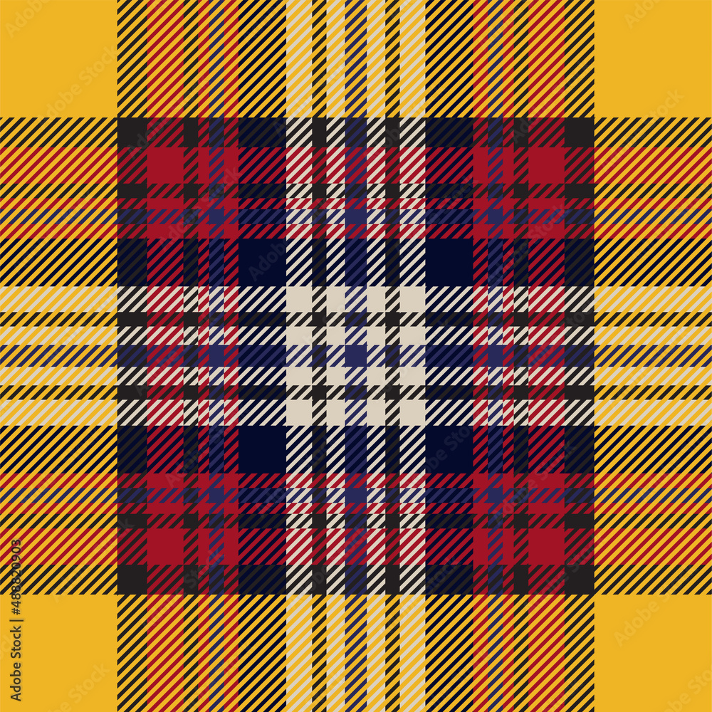 Yellow, black and red tartan plaid. Scottish pattern fabric swatch close-up. Yellow, black and red tartan plaid. Scottish pattern fabric swatch close-up.