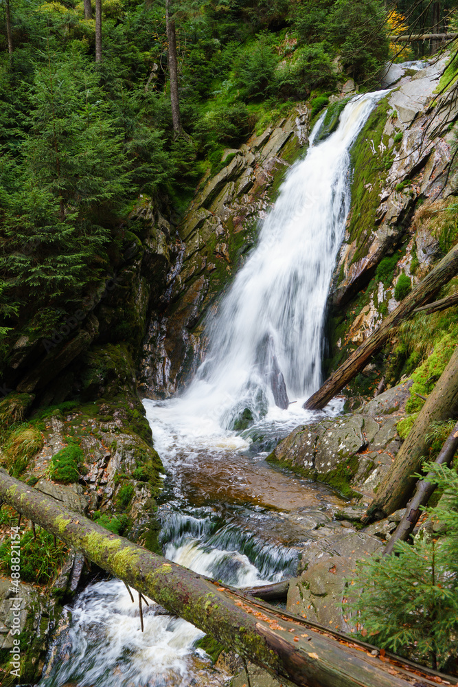 Obraz premium Waterfall in Bílá strž in Bohemian Forest in Czech Republic