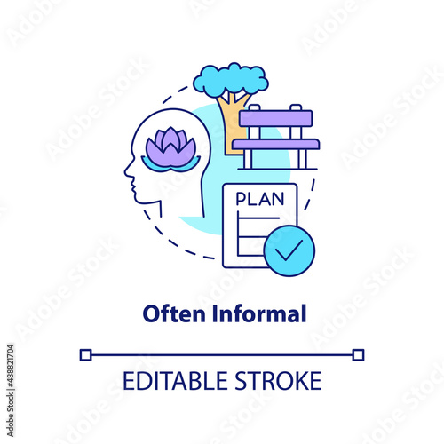 Often informal concept icon. Convenient time. Lifelong learning characteristics abstract idea thin line illustration. Isolated outline drawing. Editable stroke. Arial, Myriad Pro-Bold fonts used