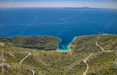 Aerial shot of the Korcula island coastal