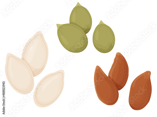 Flaxseed and Pumpkin seeds. Healthy unpeeled seeds on white backgrond. Vegetarian food.